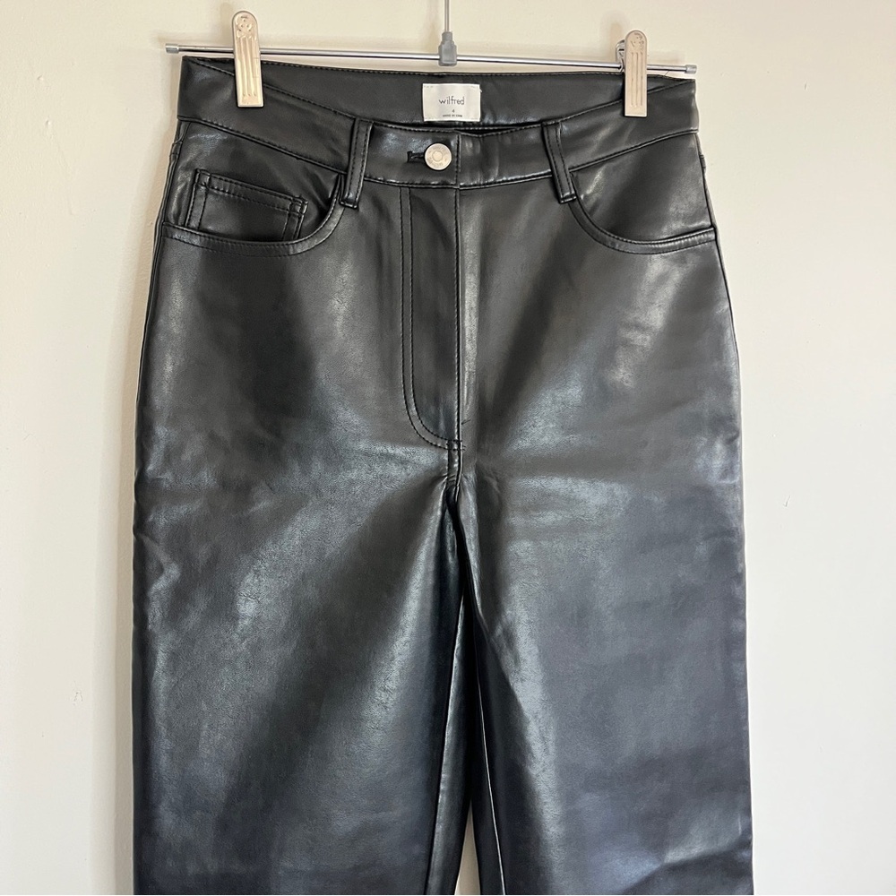 Aritzia Wilfred Black The Melina Super High Rise Vegan Leather Straight Pants - Picture 3 of 8